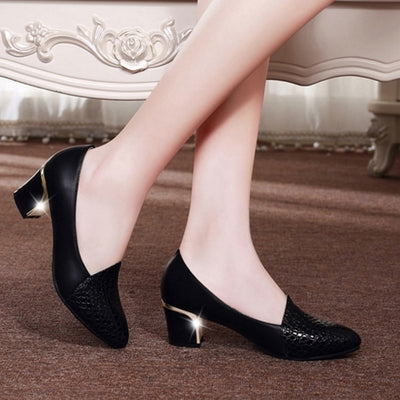 Pointed Single Shoes Women's Middle Heel Thick Heel Shoes Large Size Work Shoes