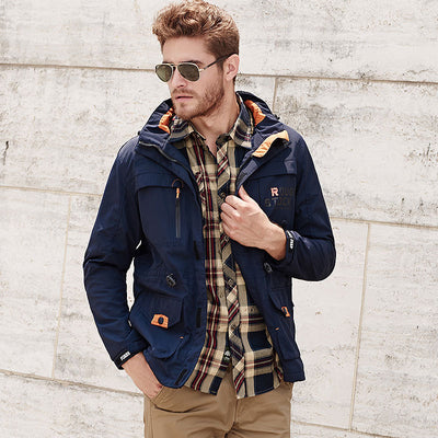 Spring thin Jacket jacket Men's casual outdoor waterproof breathable long hooded stand collar Jackets men 086