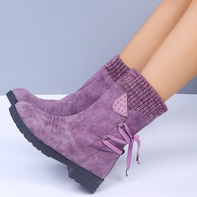 Lace Up Snow Boots Women Winter Cowgirl Shoes