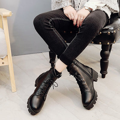 Short boots buckle thick-soled lace-up Martin boots women