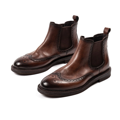 New Chelsea Boots Brogue Carved Leather Shoes For Men
