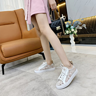 Lace Mesh Round Toe Low-top Sneakers