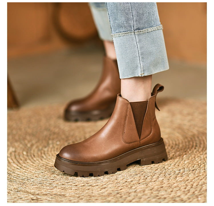 Retro Short Tube Soft Leather Booties Women Chimney