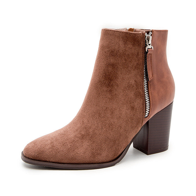 Short Boots Suede Thick Heel High Heel Ladies Boots