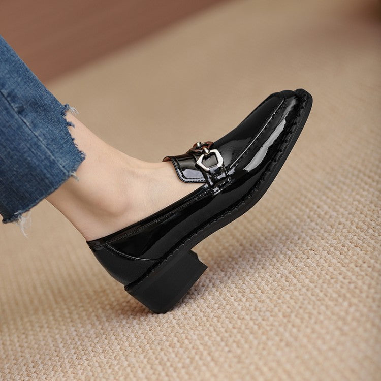 Flat Loafer Women's Thick Heel Spring New Big Head Leather Shoes