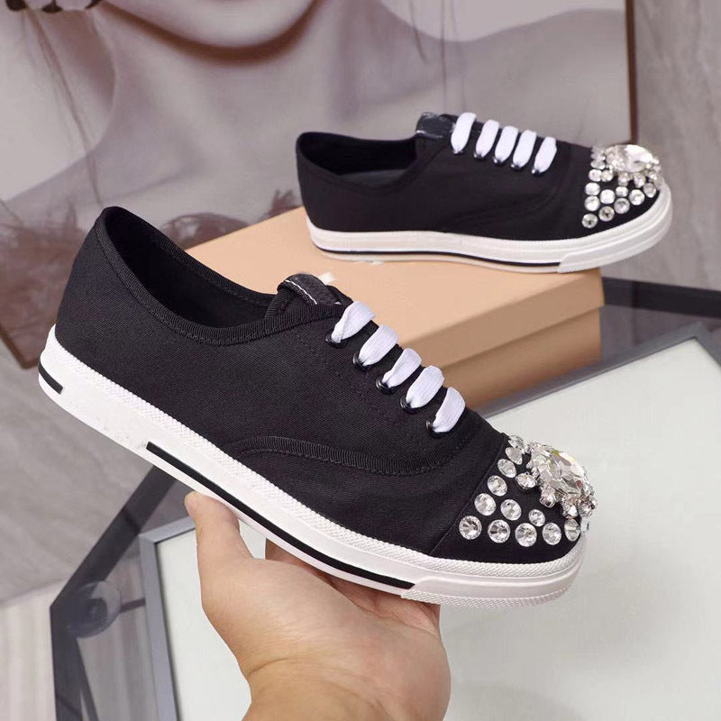 Rhinestone Casual Fashion Single Shoes White Low-top Sneakers