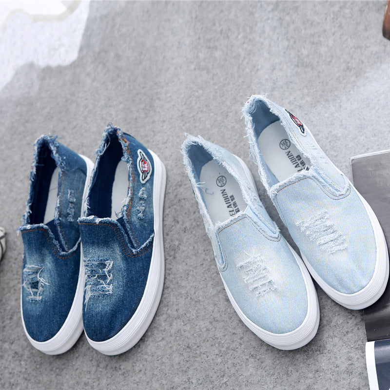 Summer canvas shoes female chunky loafer cowboy student pedal lazy shoes casual ladies shoes