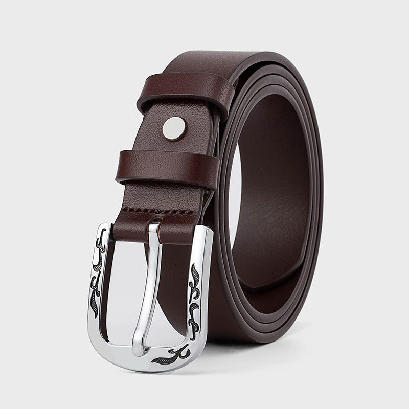 Patterned Alloy Buckle Leather Thin Women's Belts