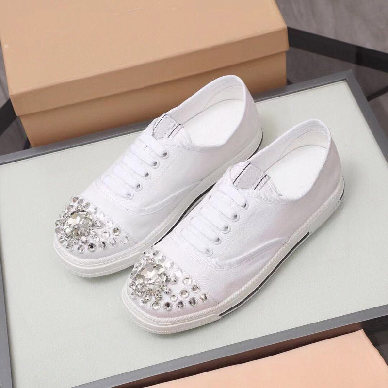 Rhinestone Casual Fashion Single Shoes White Low-top Sneakers