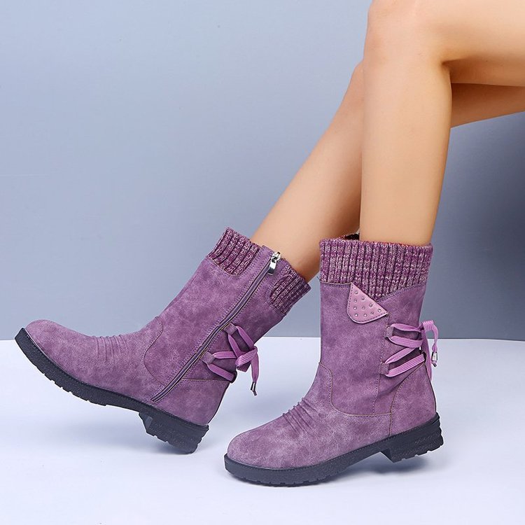 Lace Up Snow Boots Women Winter Cowgirl Shoes