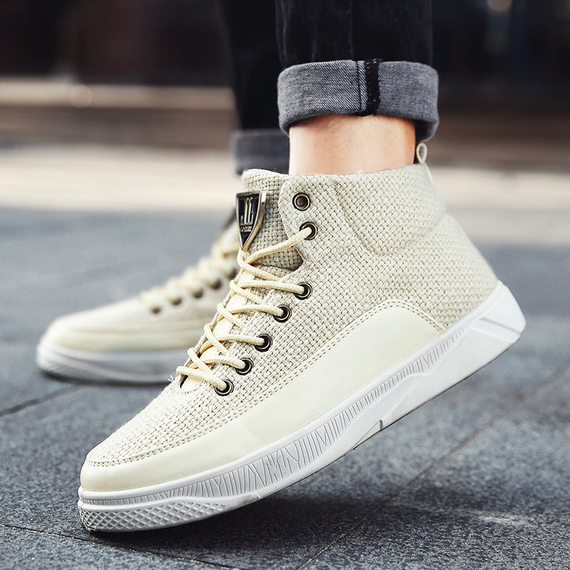 Linen high-top sneakers