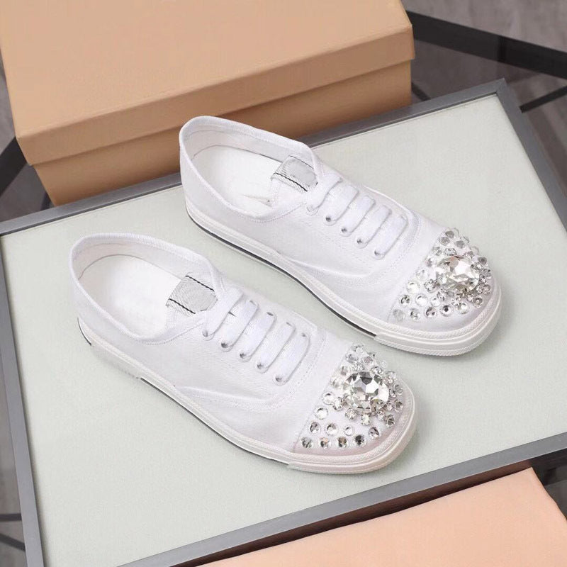 Rhinestone Casual Fashion Single Shoes White Low-top Sneakers