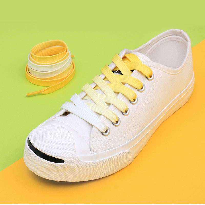 Casual Canvas White Shoes Colorful Gradient Laces