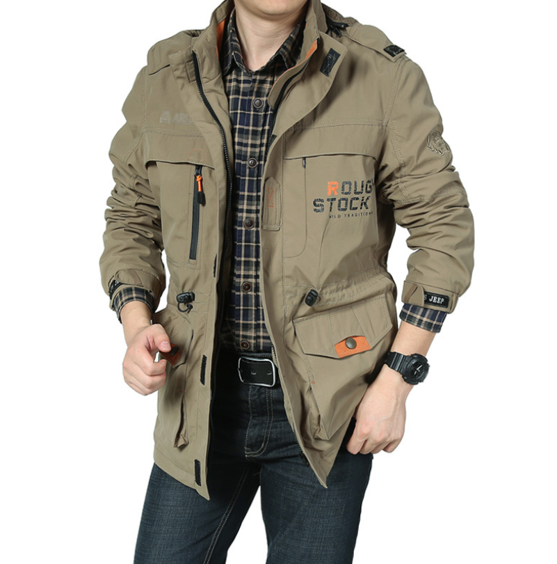 Spring thin Jacket jacket Men's casual outdoor waterproof breathable long hooded stand collar Jackets men 086