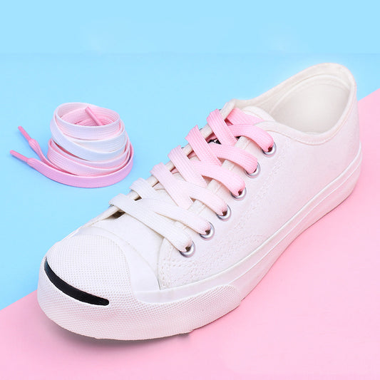 Casual Canvas White Shoes Colorful Gradient Laces