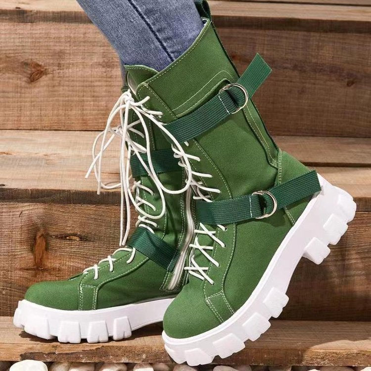 Platform Boots Buckle Lace-up Cowboy Boots Women Shoes