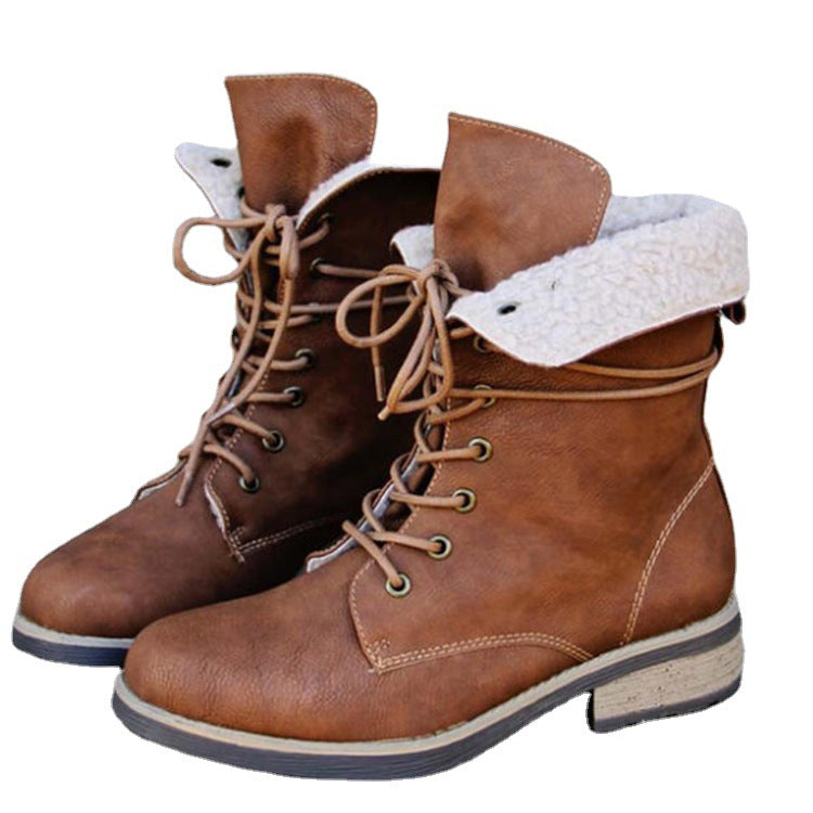 European And American Fashion Thick Heel Lace Retro Martin Boots Women