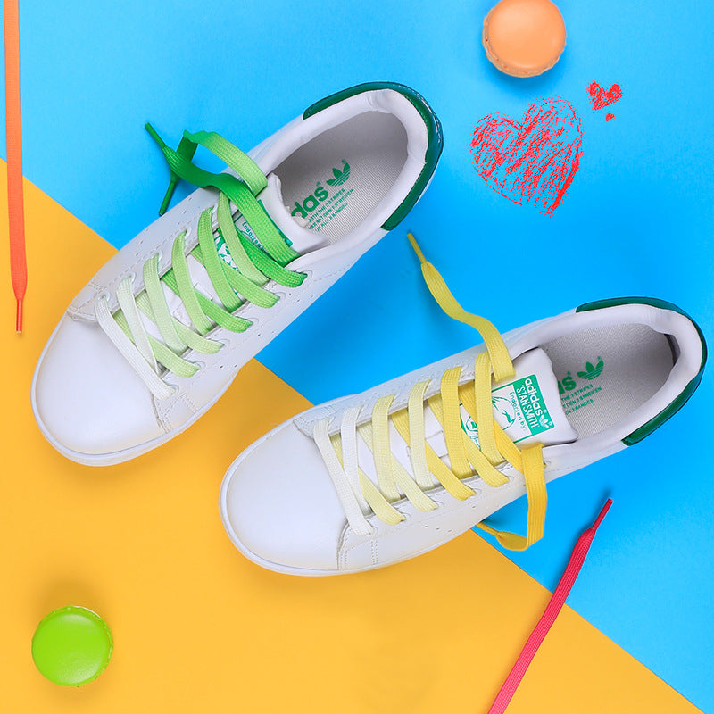 Casual Canvas White Shoes Colorful Gradient Laces