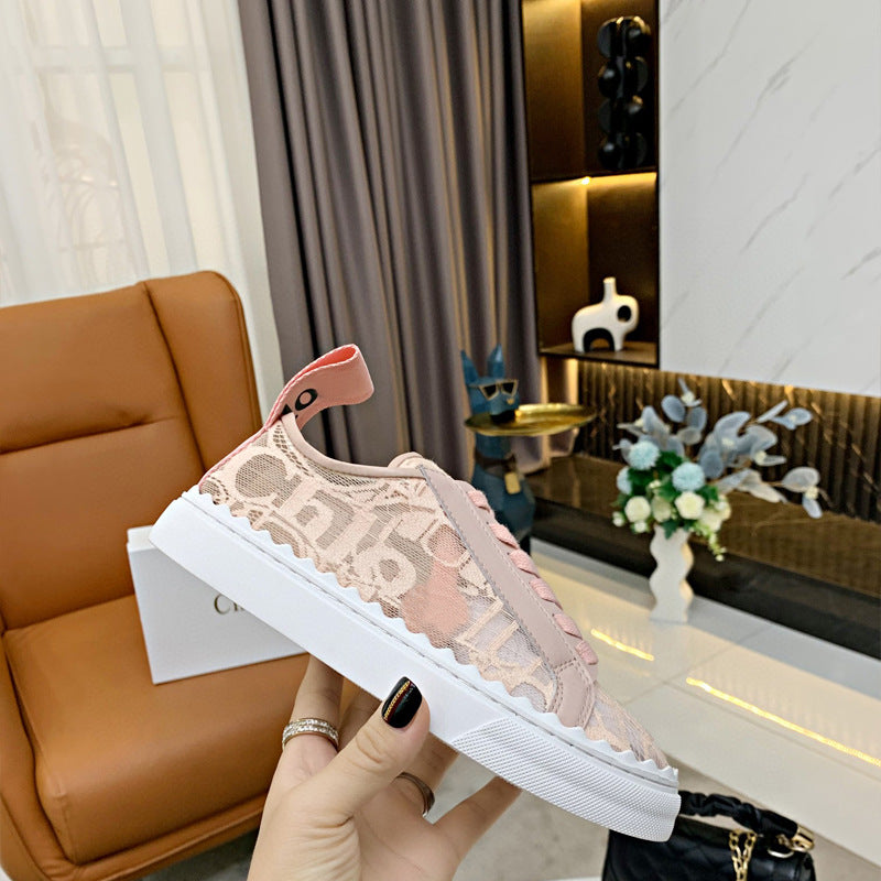 Lace Mesh Round Toe Low-top Sneakers