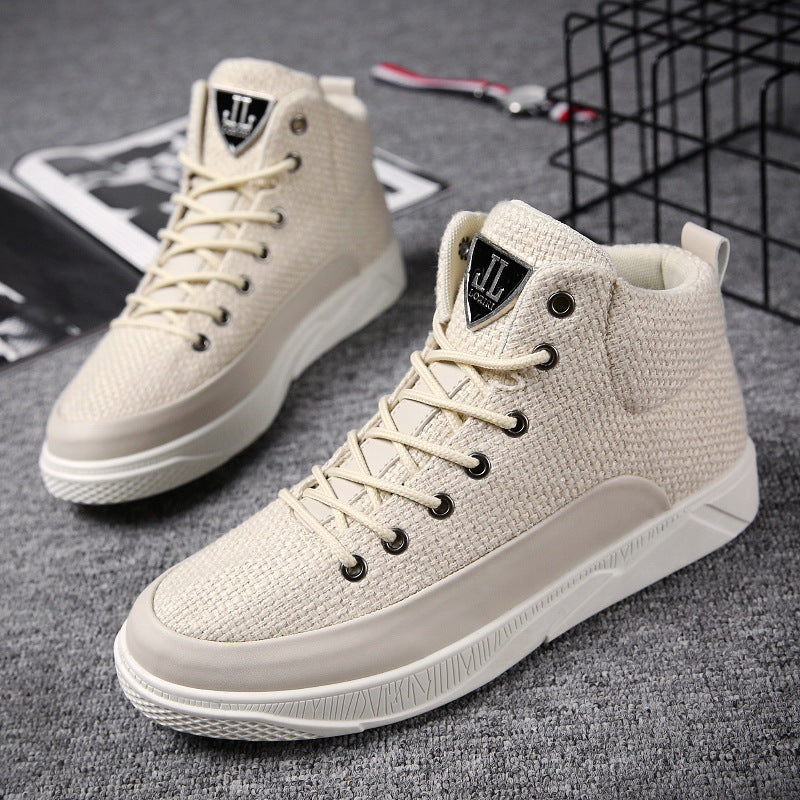 Linen high-top sneakers