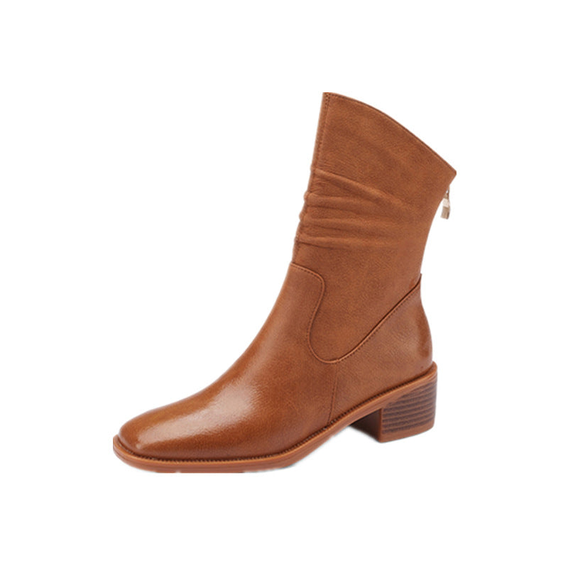 Women's Square Toe Pleated Western Cowboy Boots