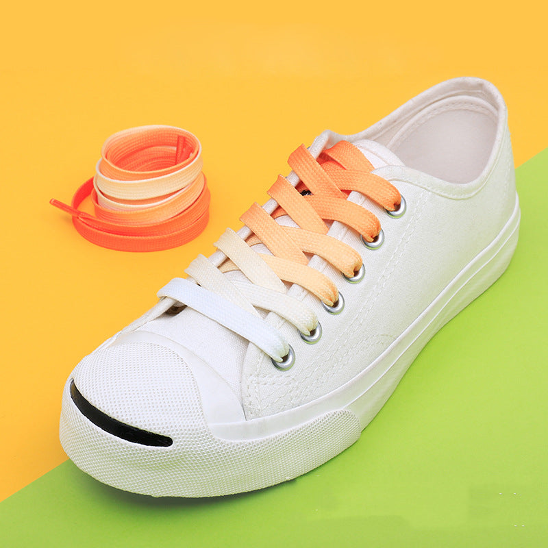 Casual Canvas White Shoes Colorful Gradient Laces