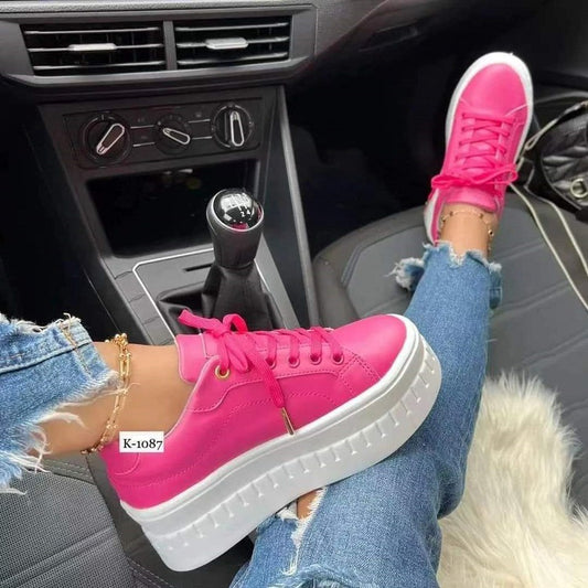 Chunky Heel Shoes Ankle Boots Lace-up Sneakers For Women