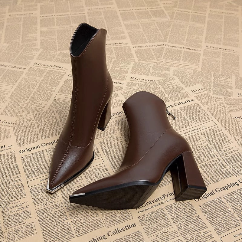 Pointed Toe Chunky Heel High-grade Booties Women