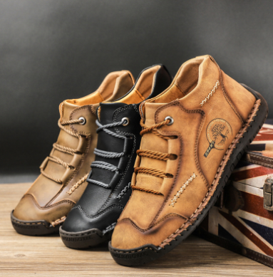 Lace-up Boots Men Casual Business Sewing Shoes