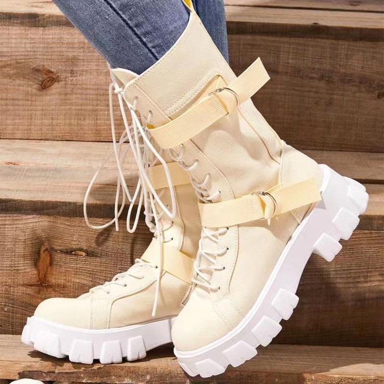 Platform Boots Buckle Lace-up Cowboy Boots Women Shoes