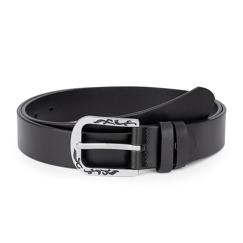 Patterned Alloy Buckle Leather Thin Women's Belts