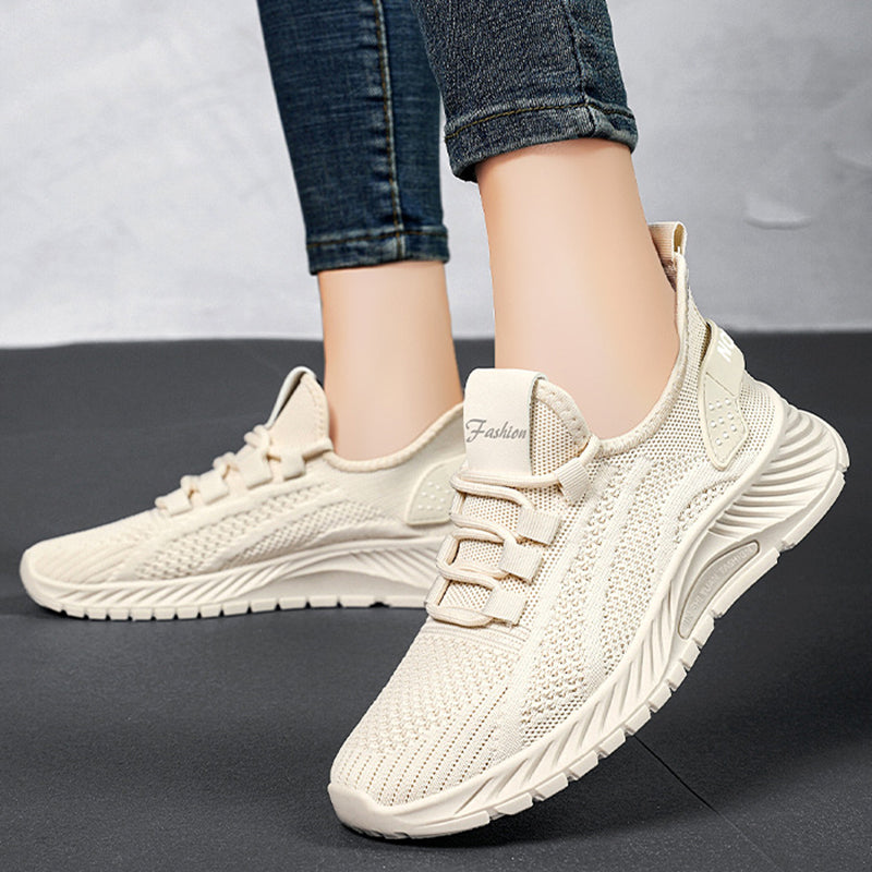 Fashion Casual Sports Shoes Women Lace Up Flat Shoes Lightweight Breathable Running Mesh Sneakers