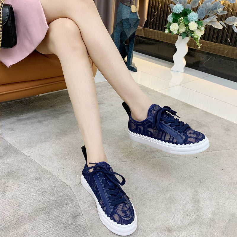 Lace Mesh Round Toe Low-top Sneakers