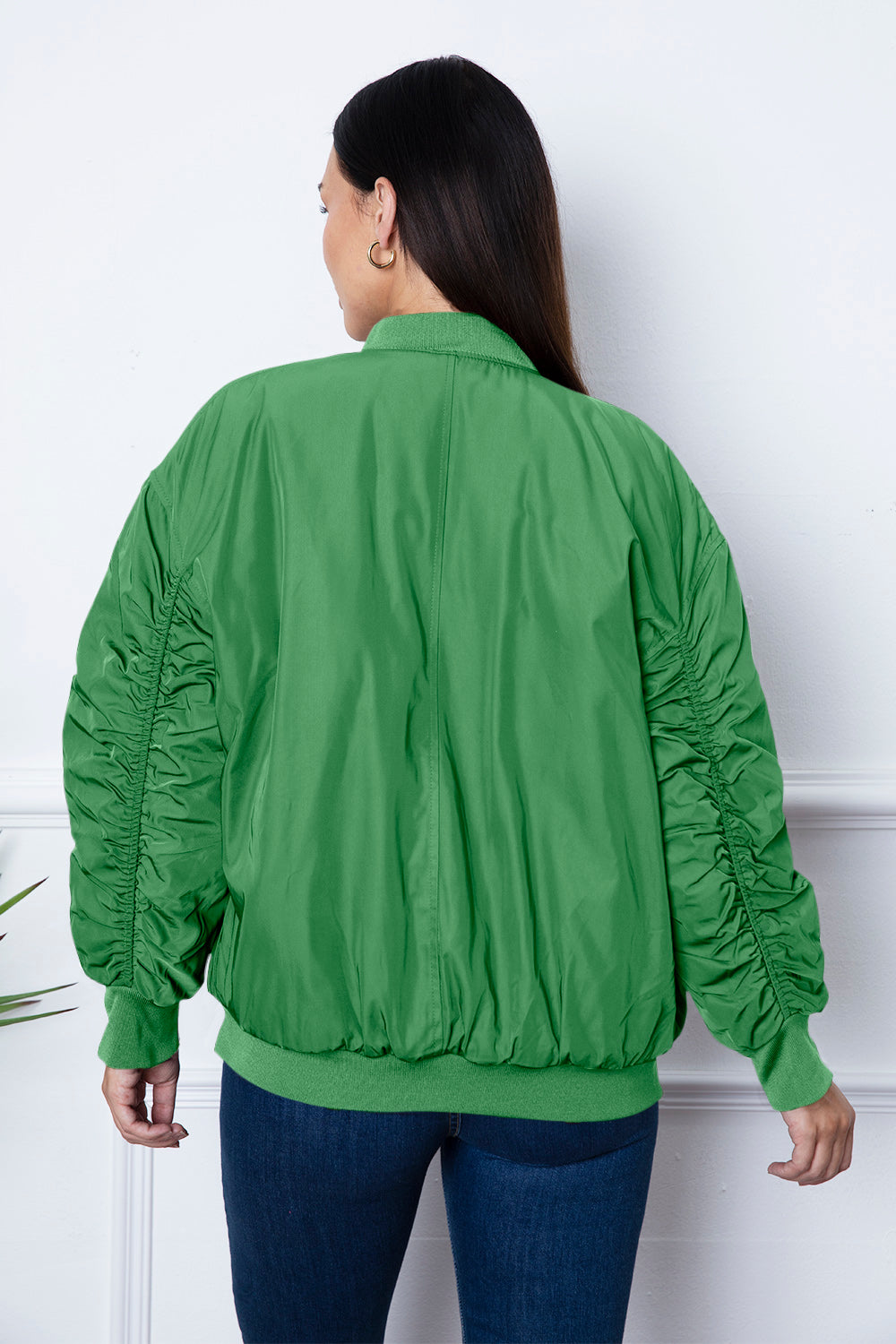 Ruched Zip Up Dropped Shoulder Jacket