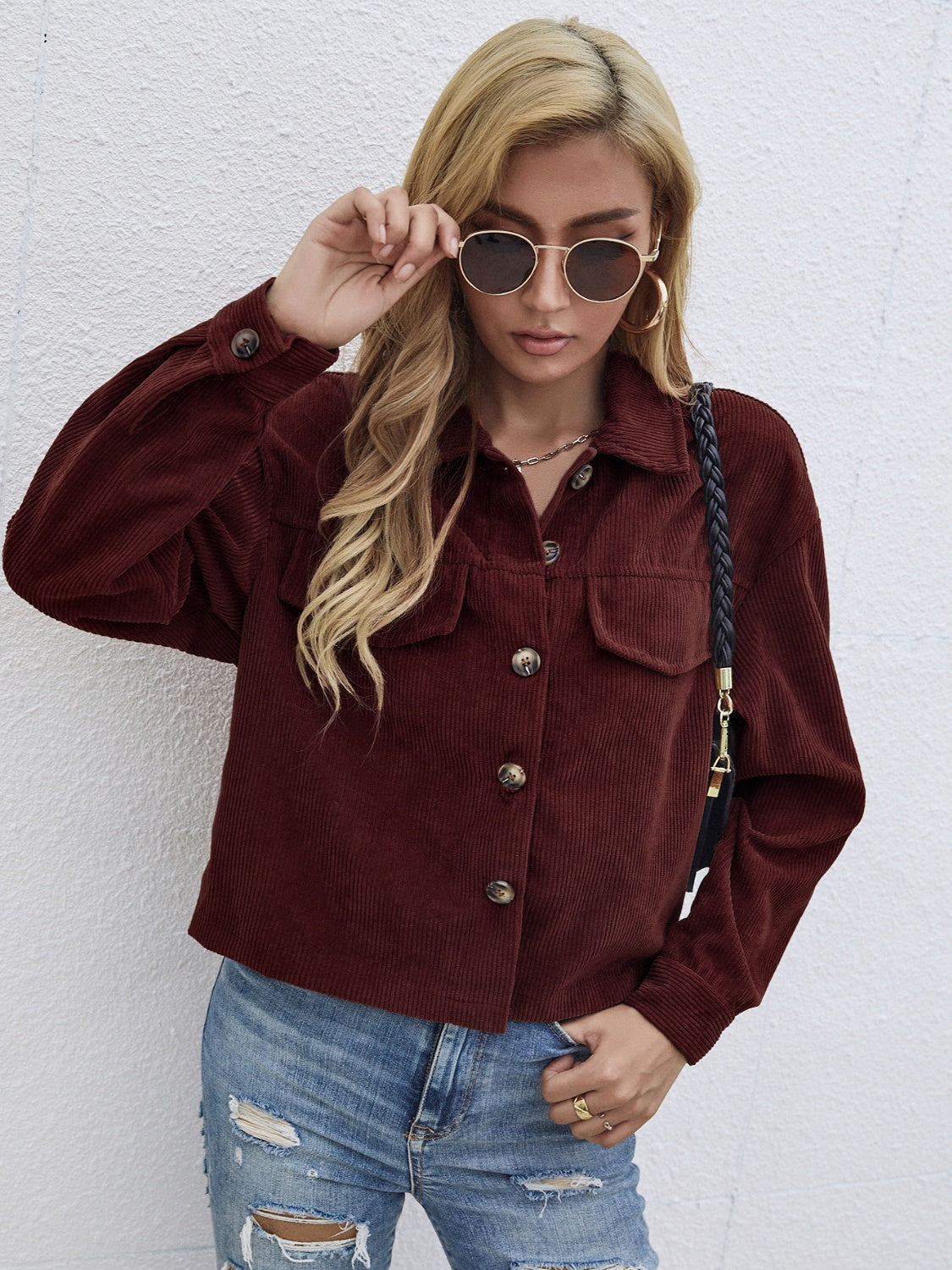 Button Up Dropped Shoulder Jacket