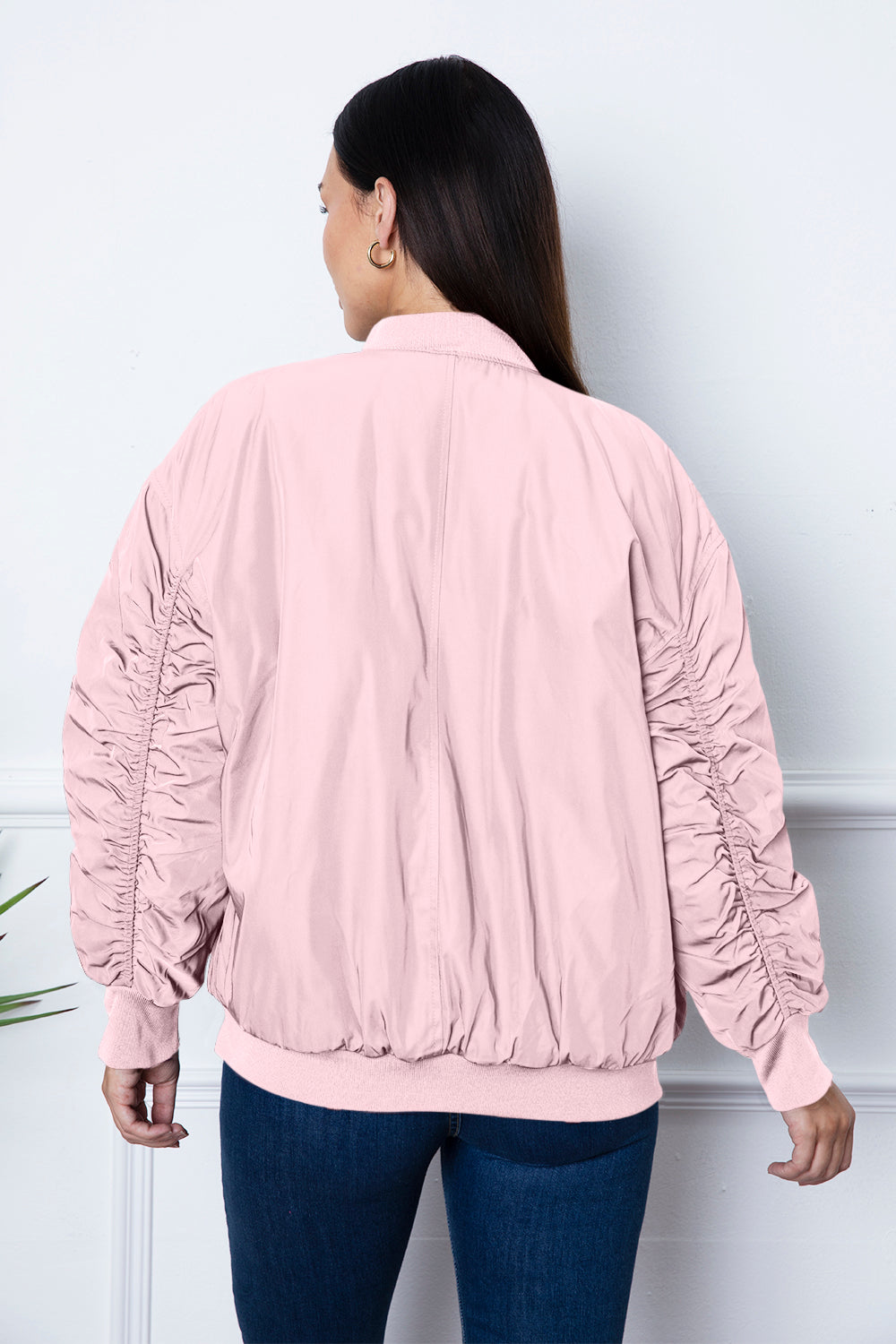 Ruched Zip Up Dropped Shoulder Jacket