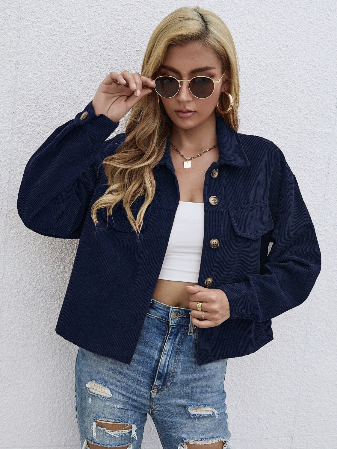 Button Up Dropped Shoulder Jacket