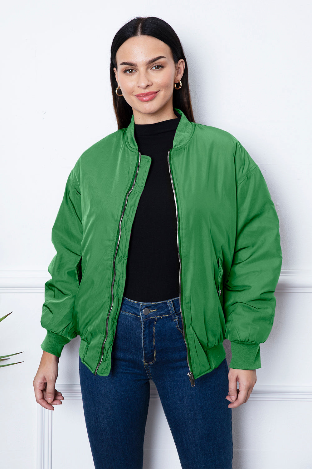 Ruched Zip Up Dropped Shoulder Jacket