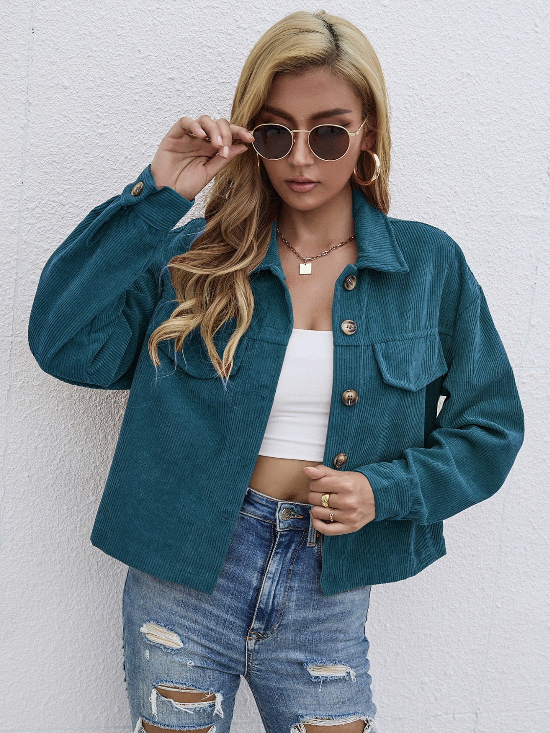 Button Up Dropped Shoulder Jacket